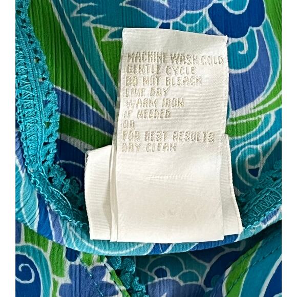 Vintage Studio C Blue Green Paisley Deep V Ruffle Long Sleeve Tunic Size 18/20 - Picture 4 of 4